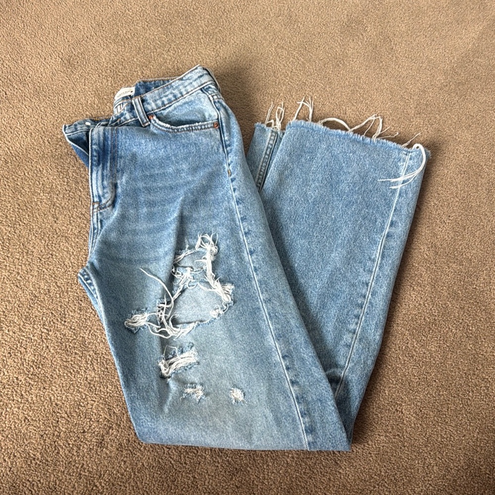 ZARA Distressed Wide-Leg Jeans